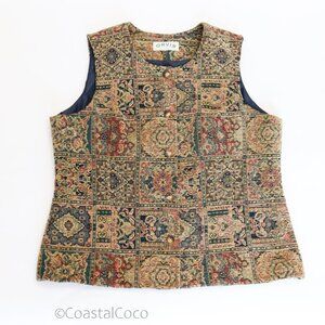 Vintage Orvis Women's Vest L Cotton Blend Tapestry USA Boho Rustic Cabin Y2K